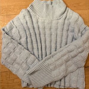 Free People Light Blue Turtleneck Textured Women's Sweater
